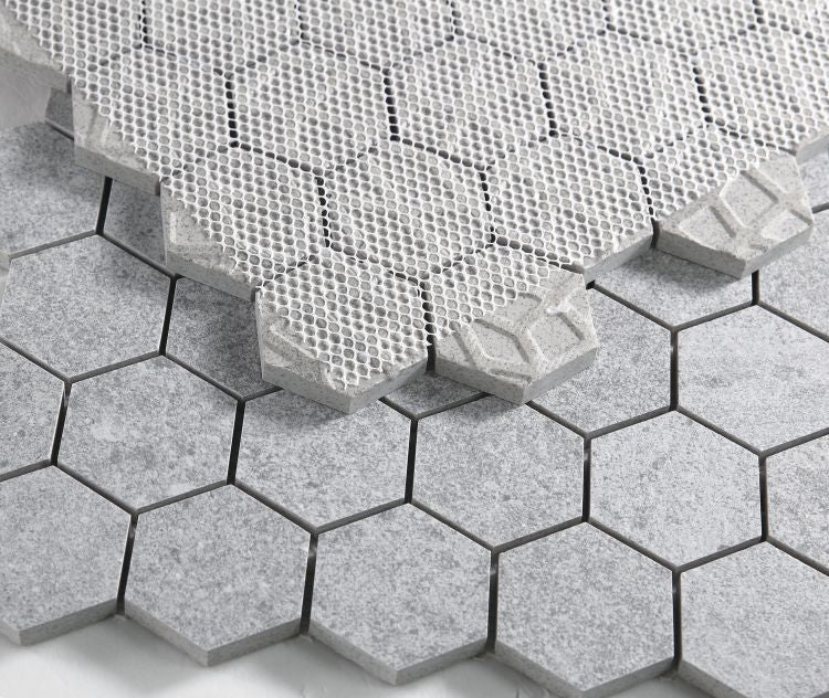 2" Forte Grey Hexagon Marble Laminated Porcelain Mosaic Tile-American Tile Depot