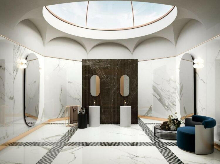 48x48 Prestigio Statuario Lucido Polished Marble Look Porcelain Tile-American Tile Depot