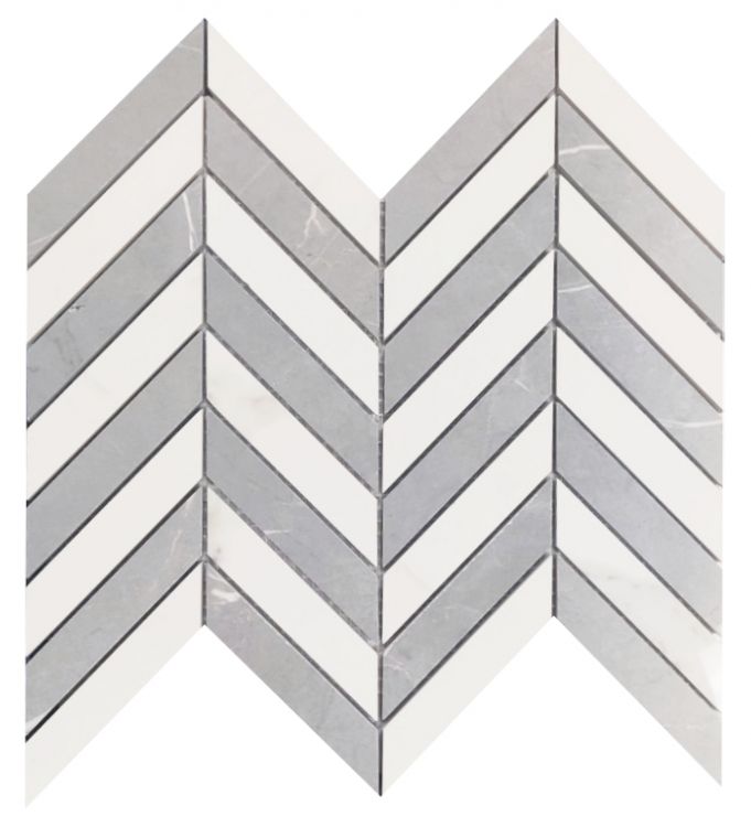 Famea Statuario-Impero Mix Lucido Chevron Porcelain Mosaic Tile-American Tile Depot