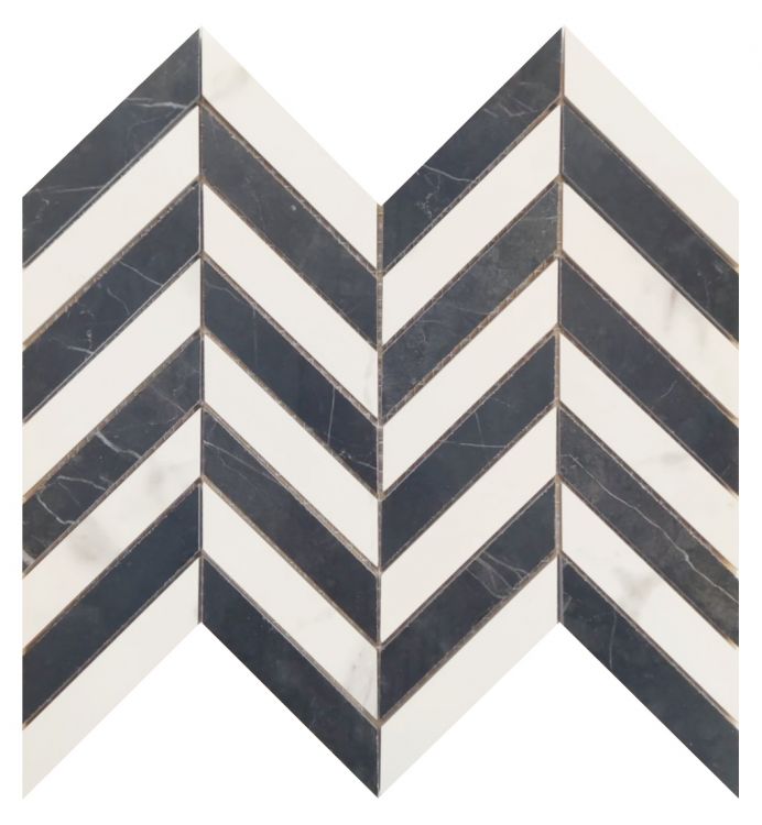 Famea Statuario-Marquinia Mix Lucido Chevron Porcelain Mosaic Tile-American Tile Depot