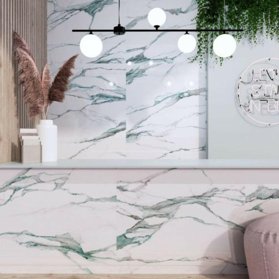 48x48 Fantasy Green Polished Marble Look Porcelain Tile-American Tile Depot