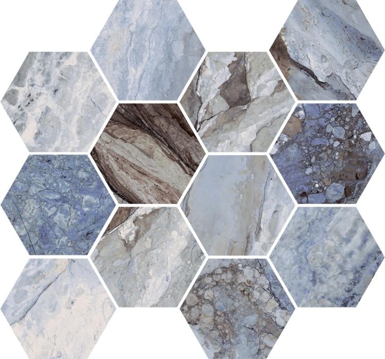 4" Mirage Ocean Polished Hexagon Porcelain Mosaic Tile-American Tile Depot