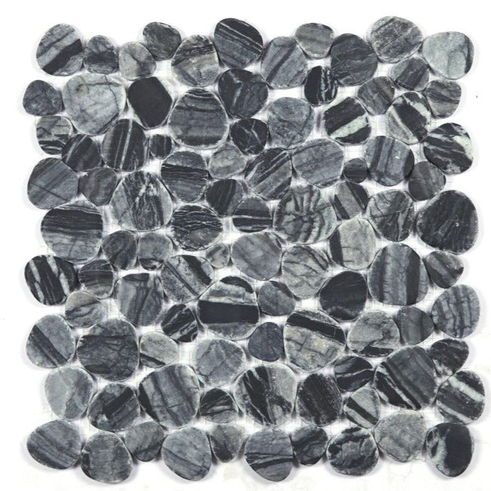 Athena Dark Grain Pebble Marble Mosaic Tile-American Tile Depot