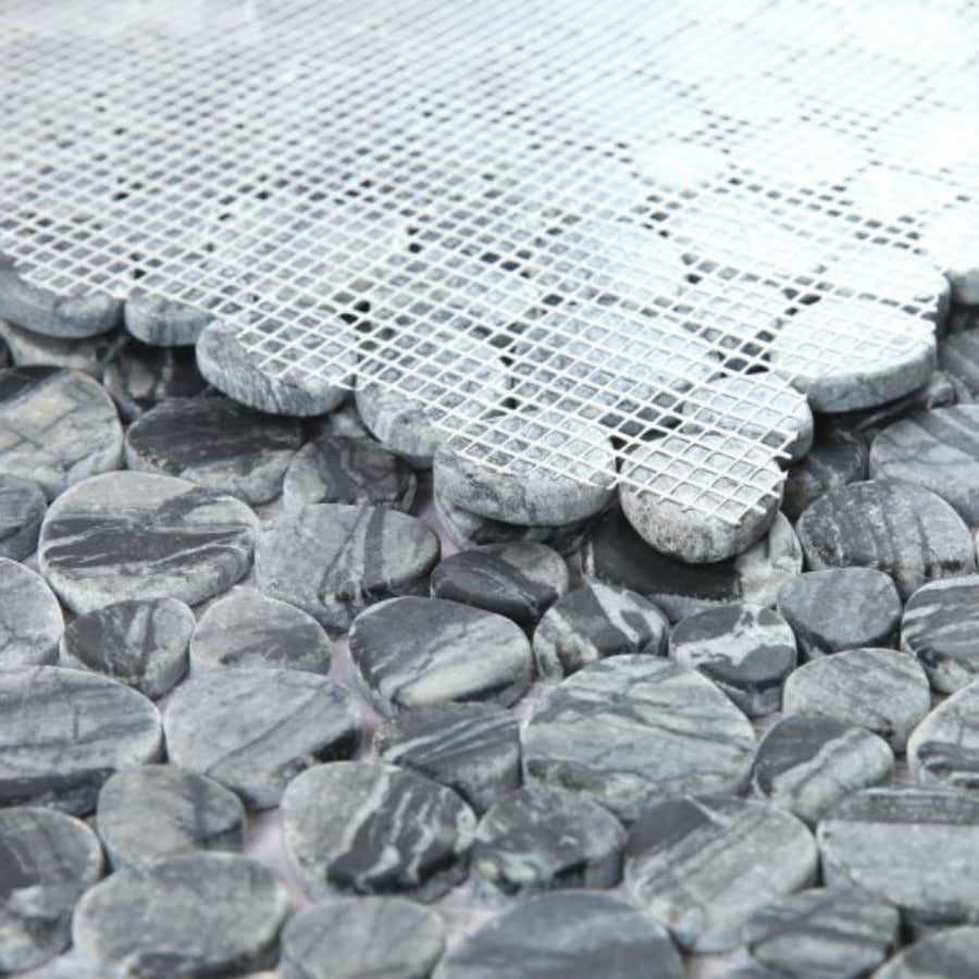 Athena Dark Grain Pebble Marble Mosaic Tile-American Tile Depot