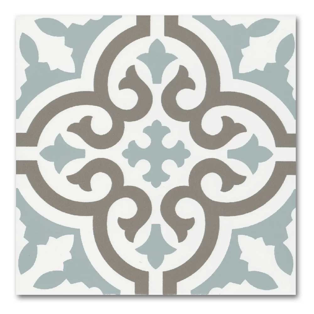 8x8 Alabaster Aqua Deco Matte Ceramic Tile