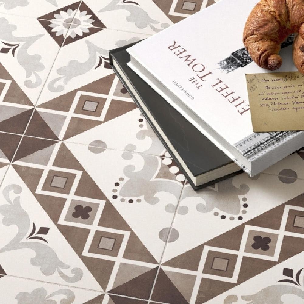 8x8 Scorvex Belleville Marrone Matte Deco Porcelain Tile 8x8 Scorvex Belleville Marrone Matte Deco Porcelain Tile - American Tile Depot