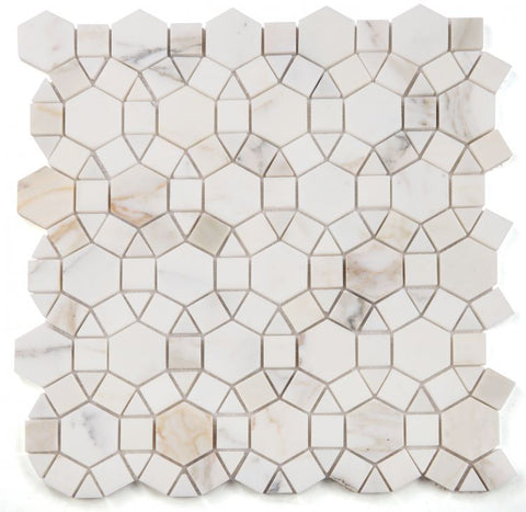 Planet Calacatta Honed Circular Marble Mosaic Tile