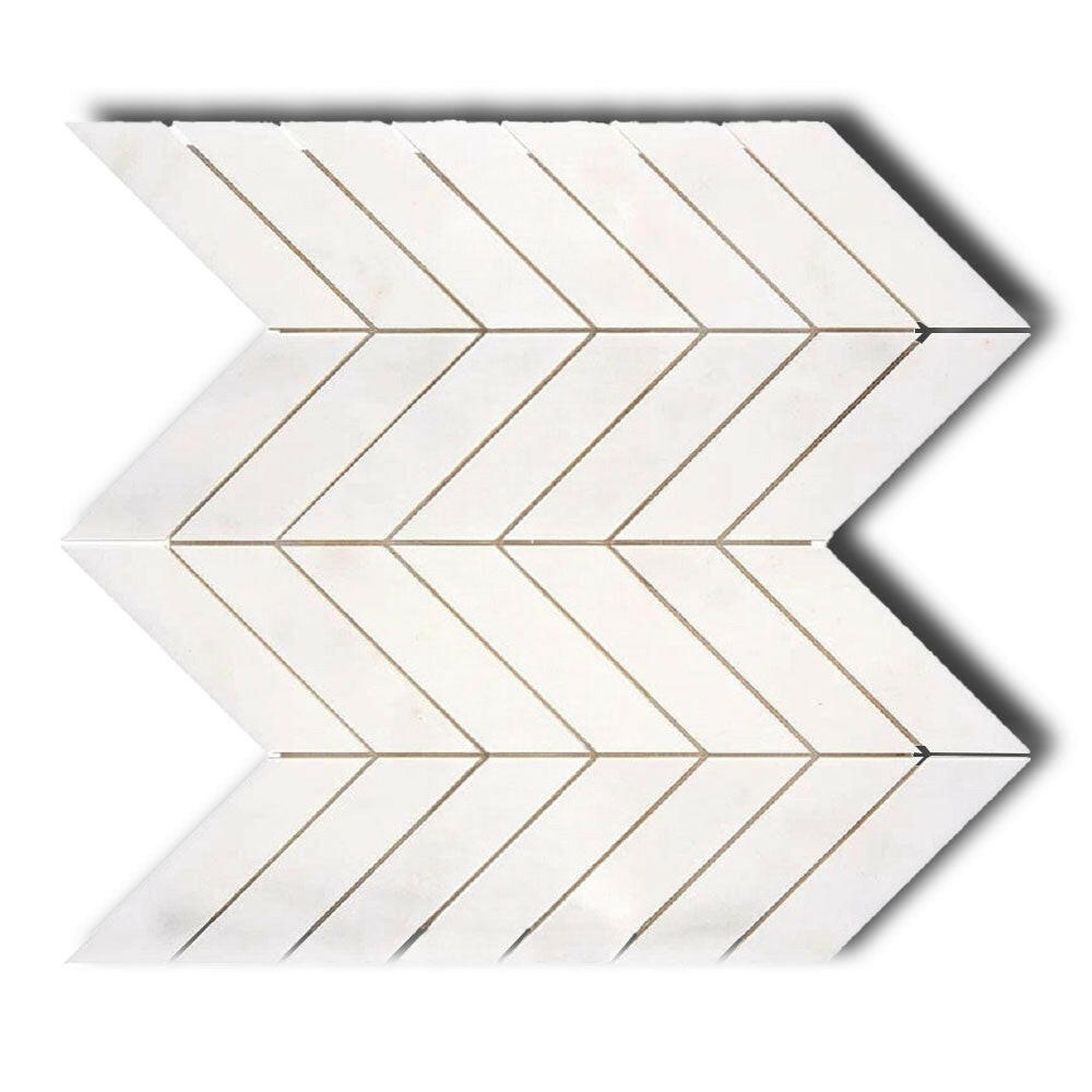 Afyon White Marble Polished Chevron Mosaic Tile Afyon White Marble Polished Chevron Mosaic Tile - American Tile Depot