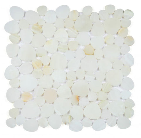 Athena Minerva Onyx White Honed Pebble Marble Mosaic Tile