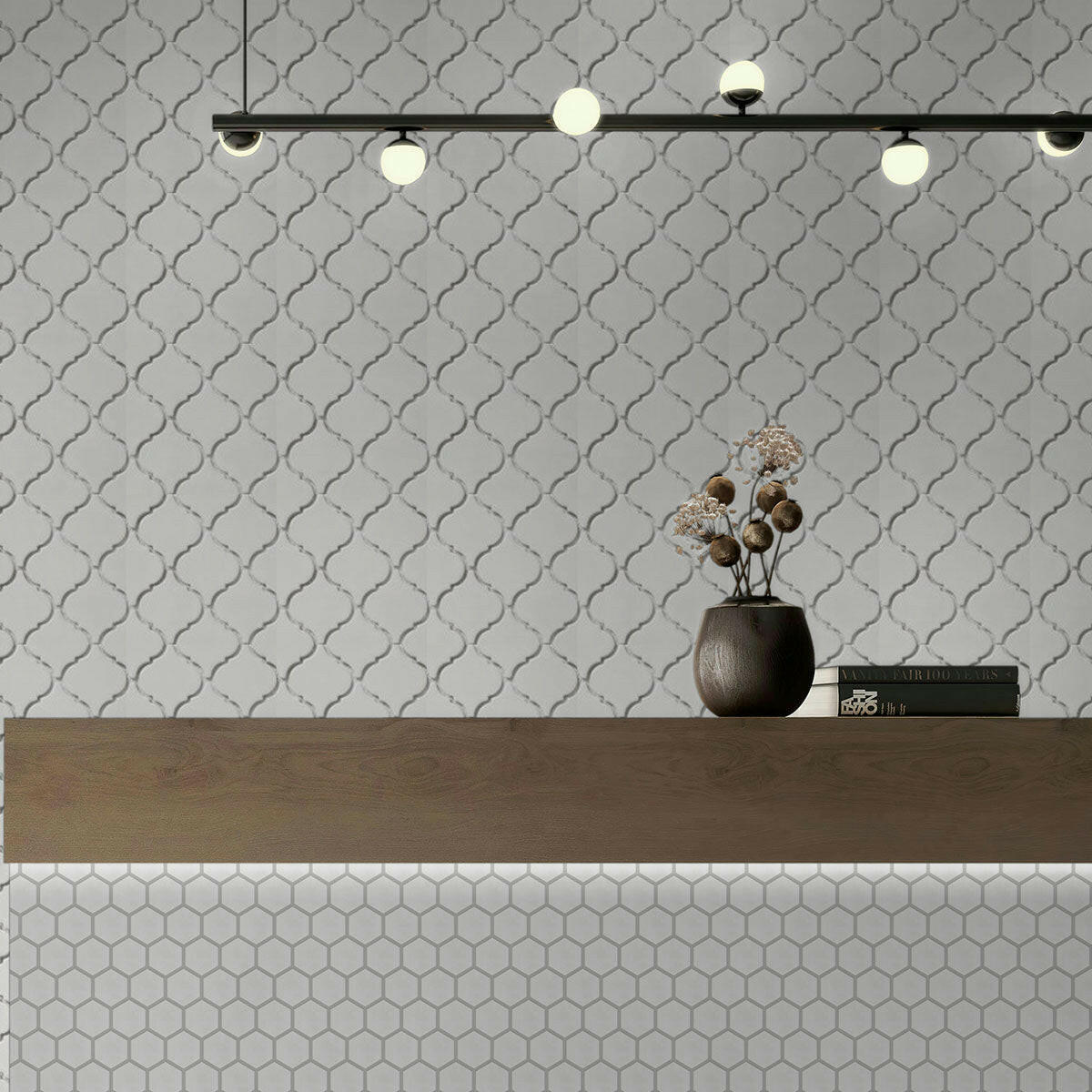 Array White Porcelain Lantern Glossy Mosaic Tile Array White Porcelain Lantern Glossy Mosaic Tile - American Tile Depot