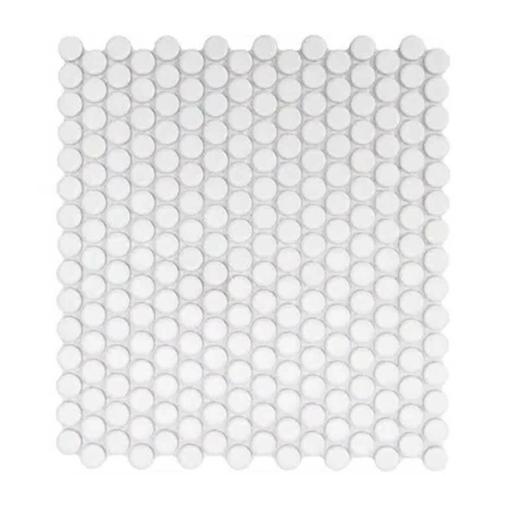 Array White Porcelain Matte Penny Round Mosaic Tile Array White Porcelain Matte Penny Round Mosaic Tile - American Tile Depot
