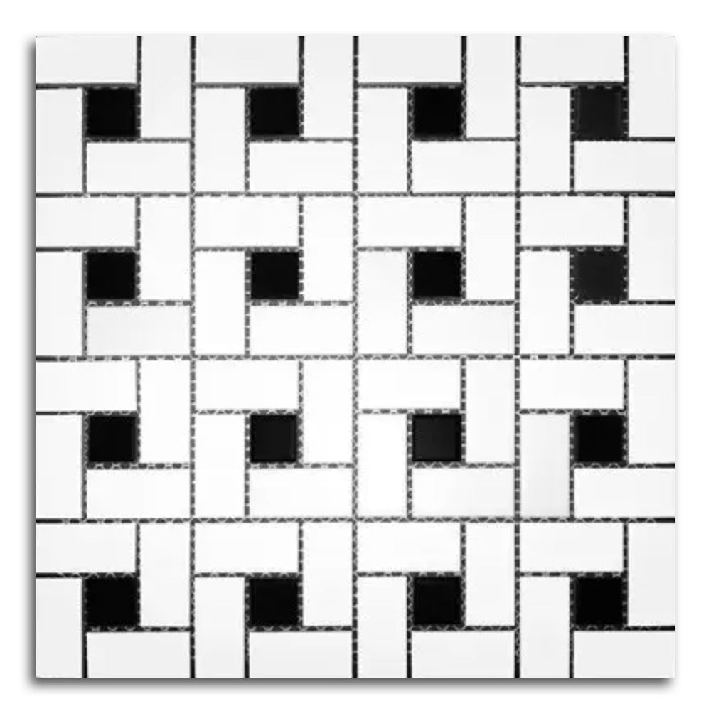 Arrays White & Black Matte Pinwheel Porcelain Mosaic Tile