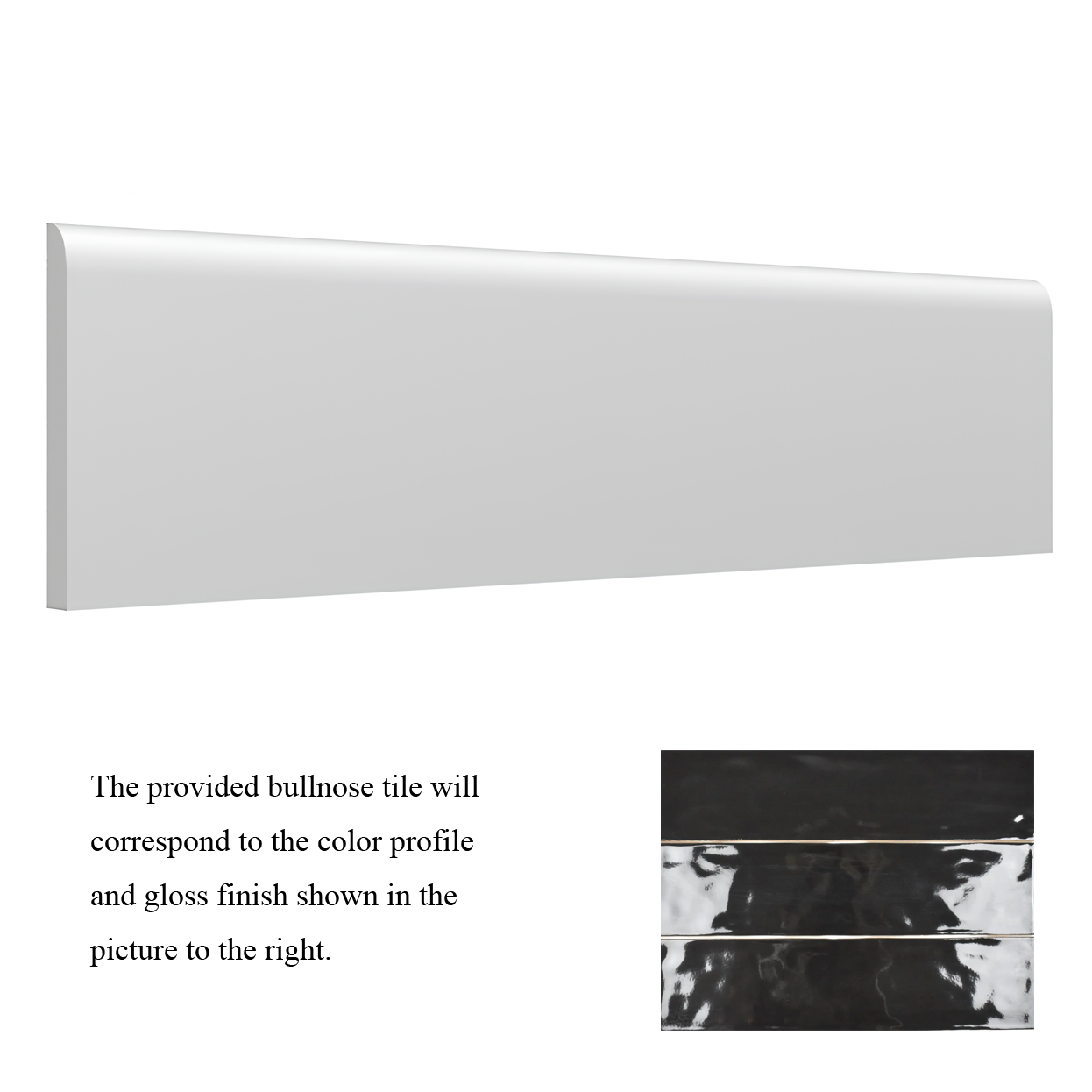 3x12 Crafta Black Glossy Solid Color Ceramic Bullnose Tile - American Tile Depot