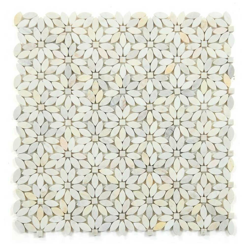 Aster Eura Wood Flower Marble Mosaic Tile - American Tile Depot