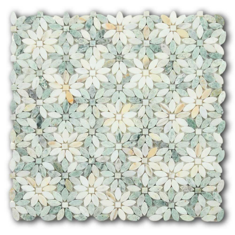 Aster Wild Green Flower Marble Mosaic Tile Aster Wild Green Flower Marble Mosaic Tile - American Tile Depot