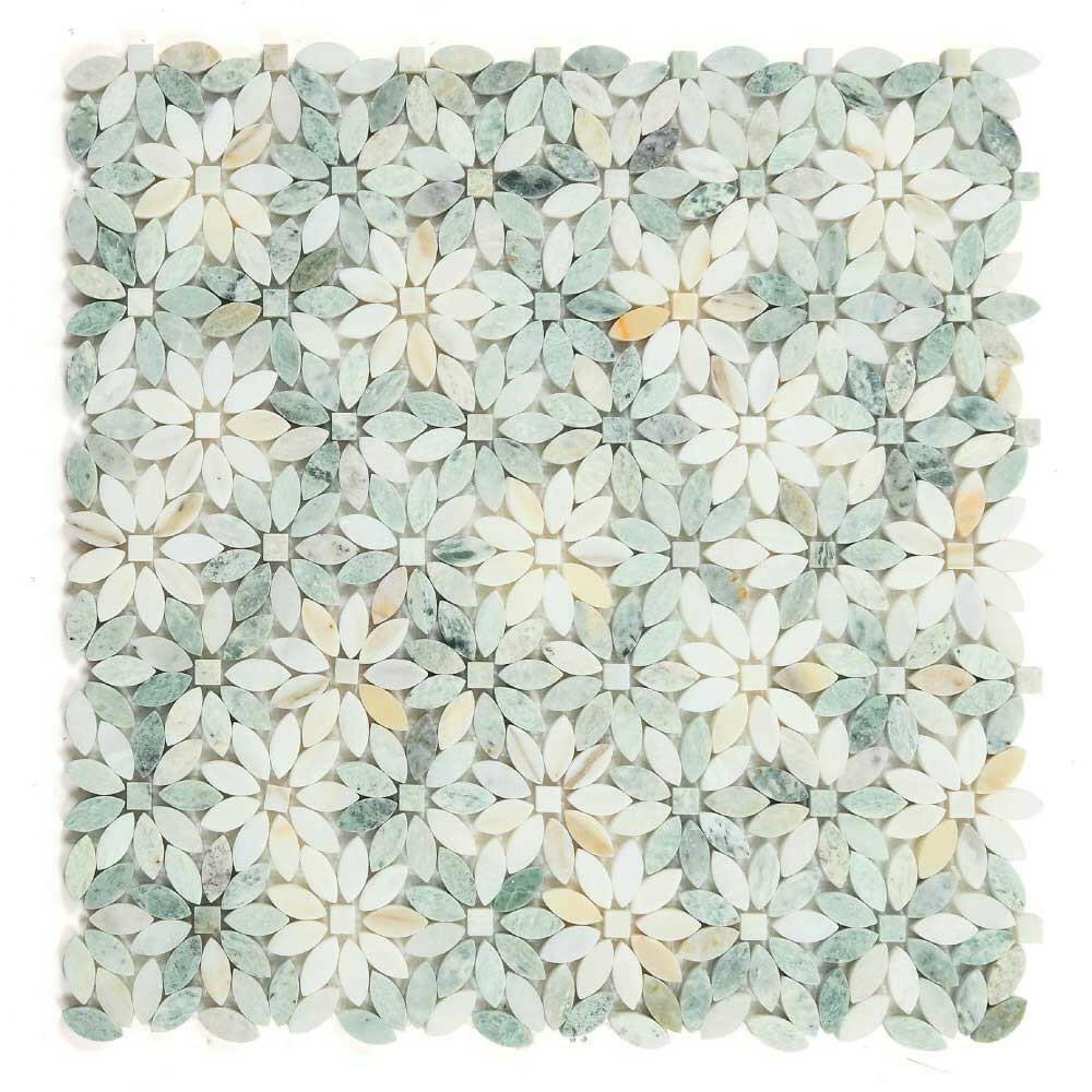 Aster Wild Green Flower Marble Mosaic Tile Aster Wild Green Flower Marble Mosaic Tile - American Tile Depot