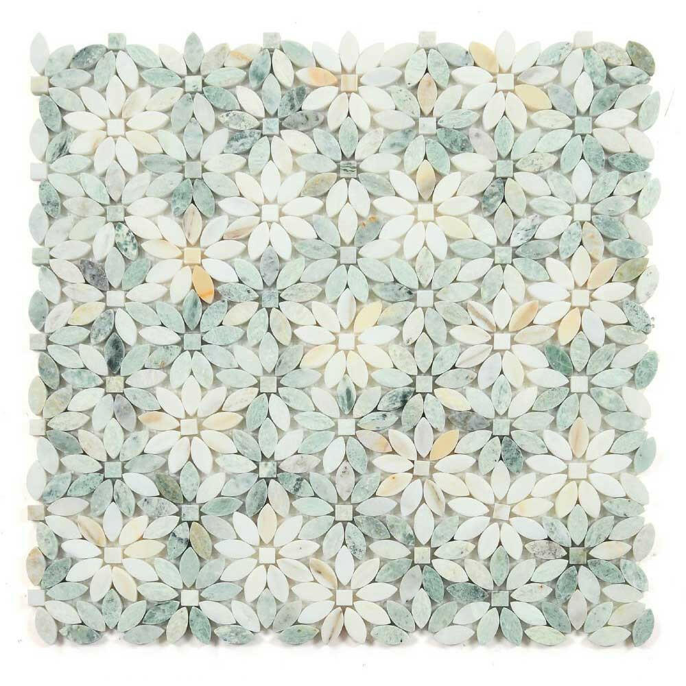 Aster Wild Green Flower Marble Mosaic Tile Aster Wild Green Flower Marble Mosaic Tile - American Tile Depot