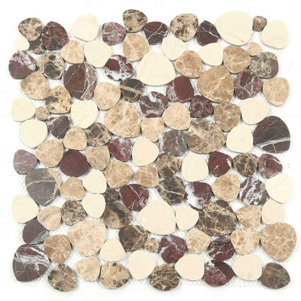 Athena Brigid Burgundy Brown Pebble Marble Mosaic Tile - American Tile Depot