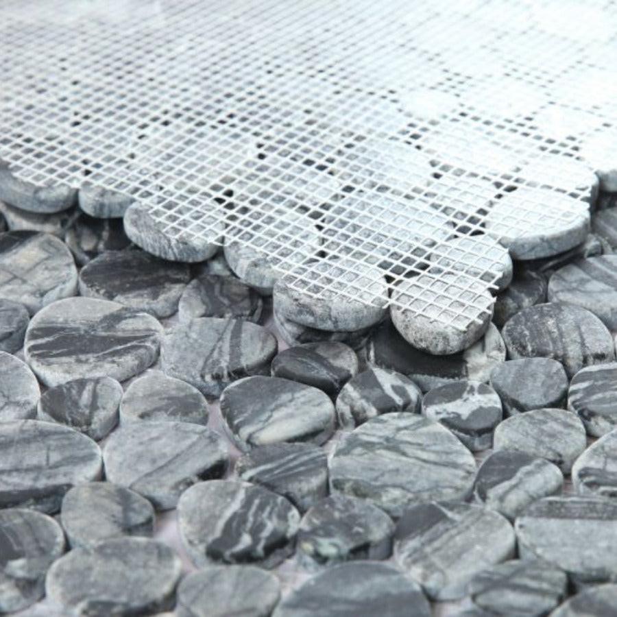 Athena Dark Grain Pebble Marble Mosaic Tile Athena Dark Grain Pebble Marble Mosaic Tile - American Tile Depot