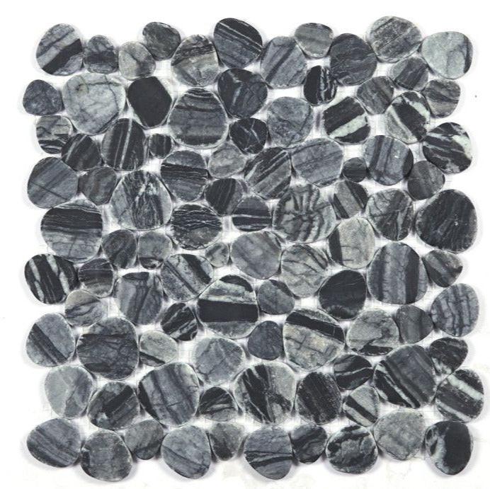 Athena Dark Grain Pebble Marble Mosaic Tile Athena Dark Grain Pebble Marble Mosaic Tile - American Tile Depot