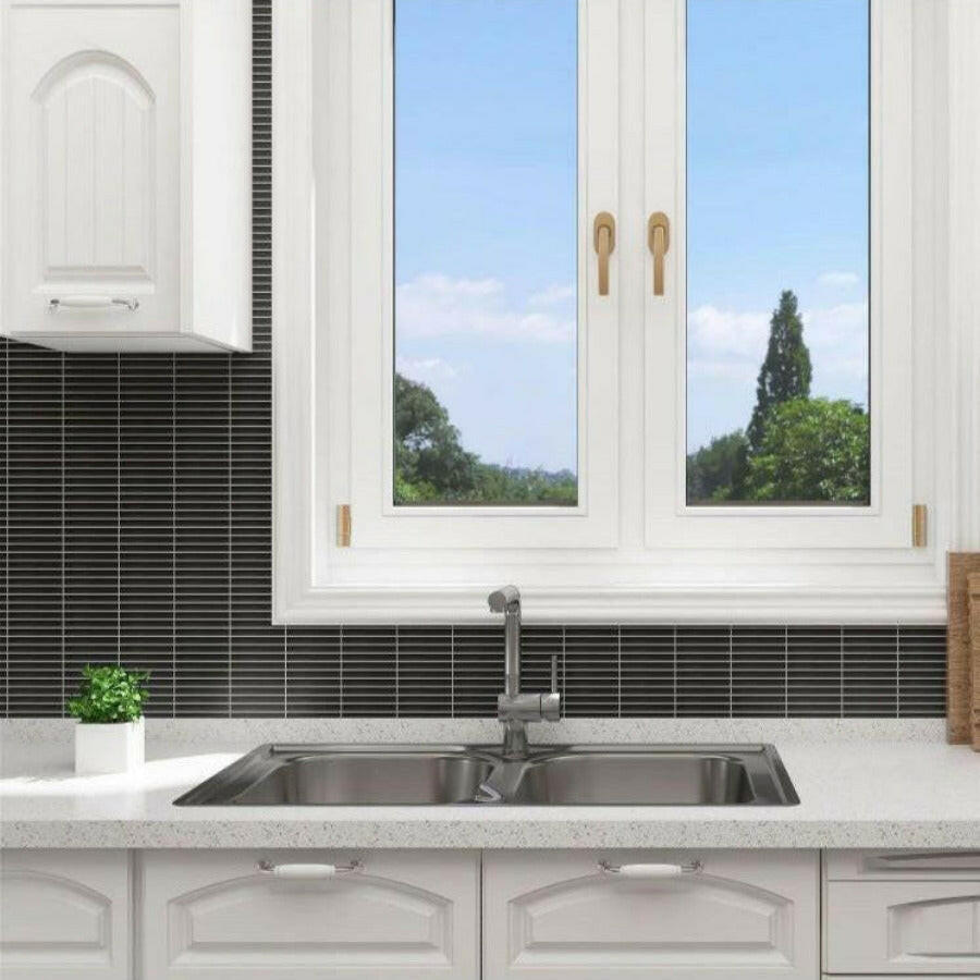 Band Black Matte Linear Porcelain Mosaic Tile Band Black Matte Linear Porcelain Mosaic Tile - American Tile Depot