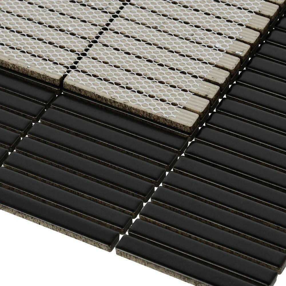 Band Black Matte Linear Porcelain Mosaic Tile Band Black Matte Linear Porcelain Mosaic Tile - American Tile Depot