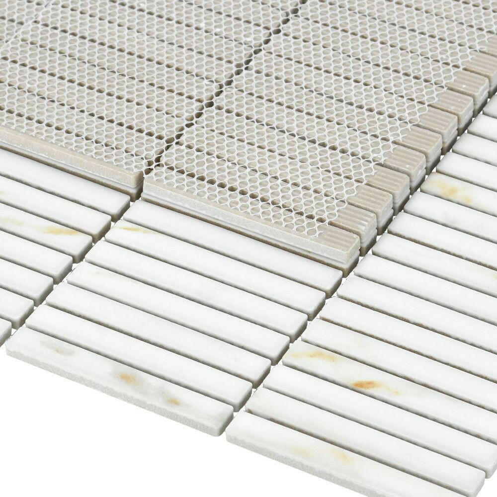 Band Calacatta Matte Linear Porcelain Mosaic Tile Band Calacatta Matte Linear Porcelain Mosaic Tile - American Tile Depot