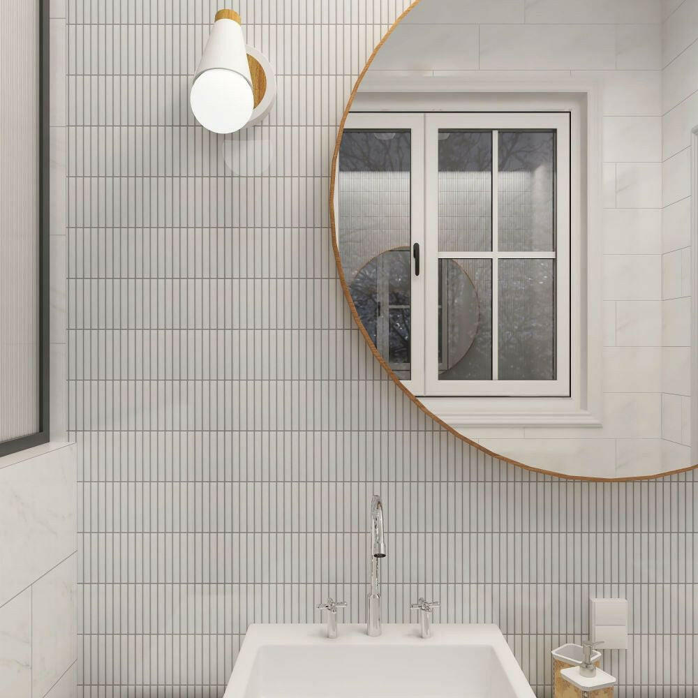 Band Snow Matte Linear Porcelain Mosaic Tile Band Snow Matte Linear Porcelain Mosaic Tile - American Tile Depot