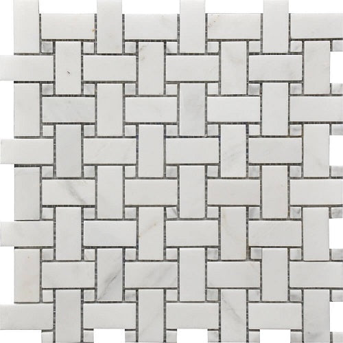 Mineralis Marble Polished Basketweave Stone & Glass Mosaic Tile-American Tile Depot