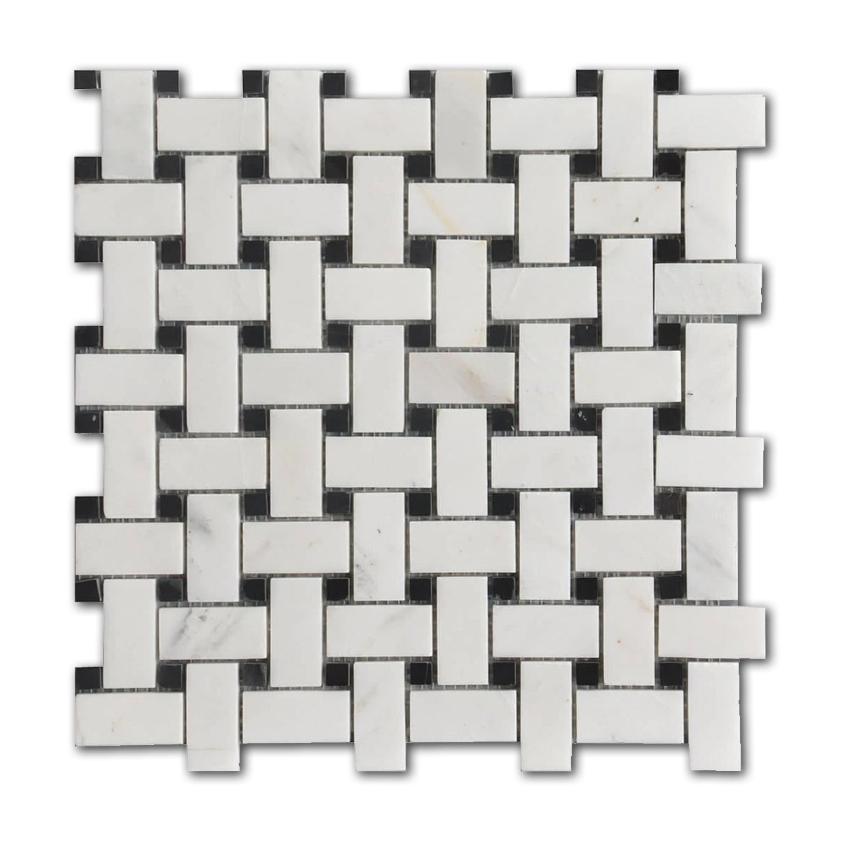 Mineralis Marble Polished B&W Basketweave Mosaic Tile - American Tile Depot