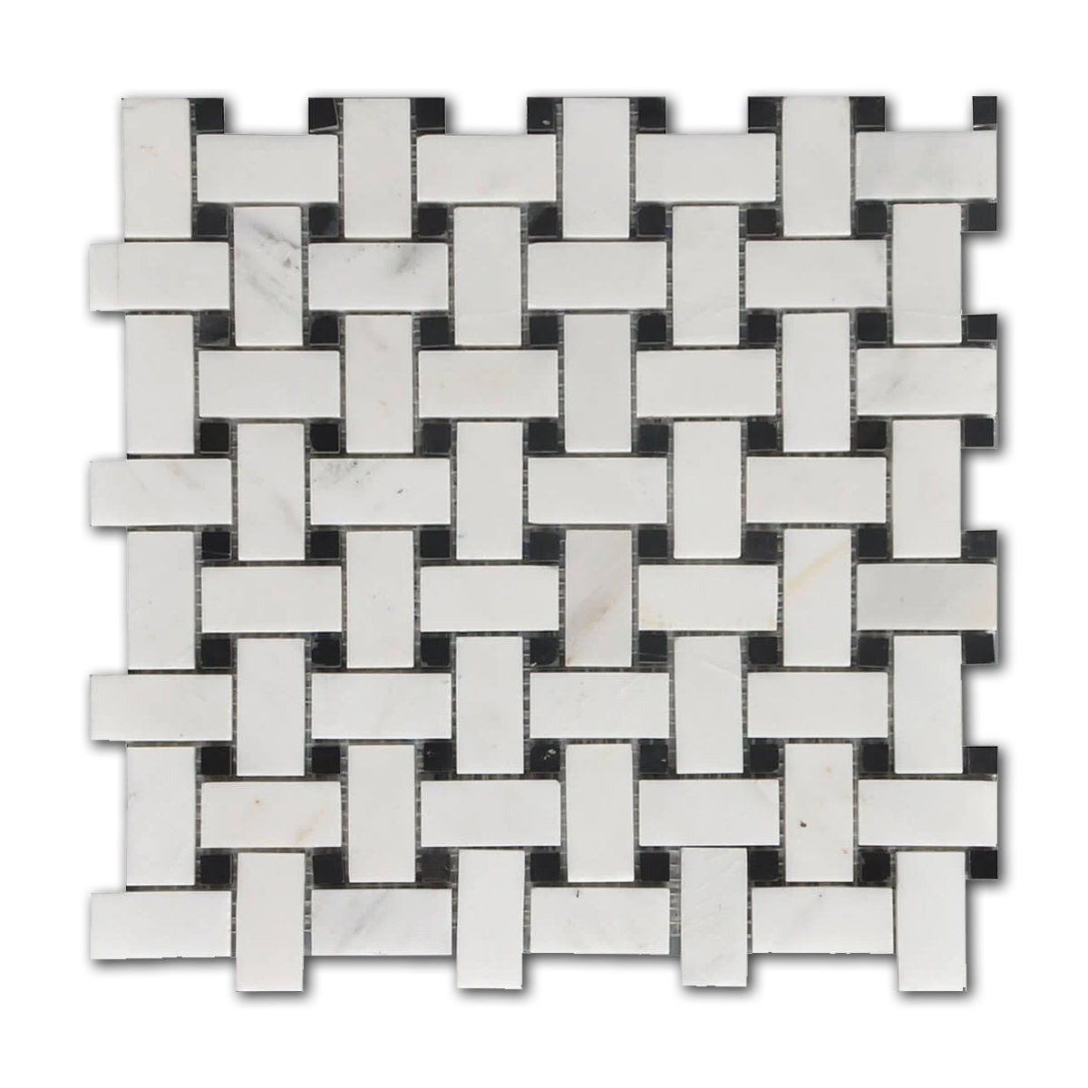 Mineralis Marble Polished B&W Basketweave Mosaic Tile - American Tile Depot