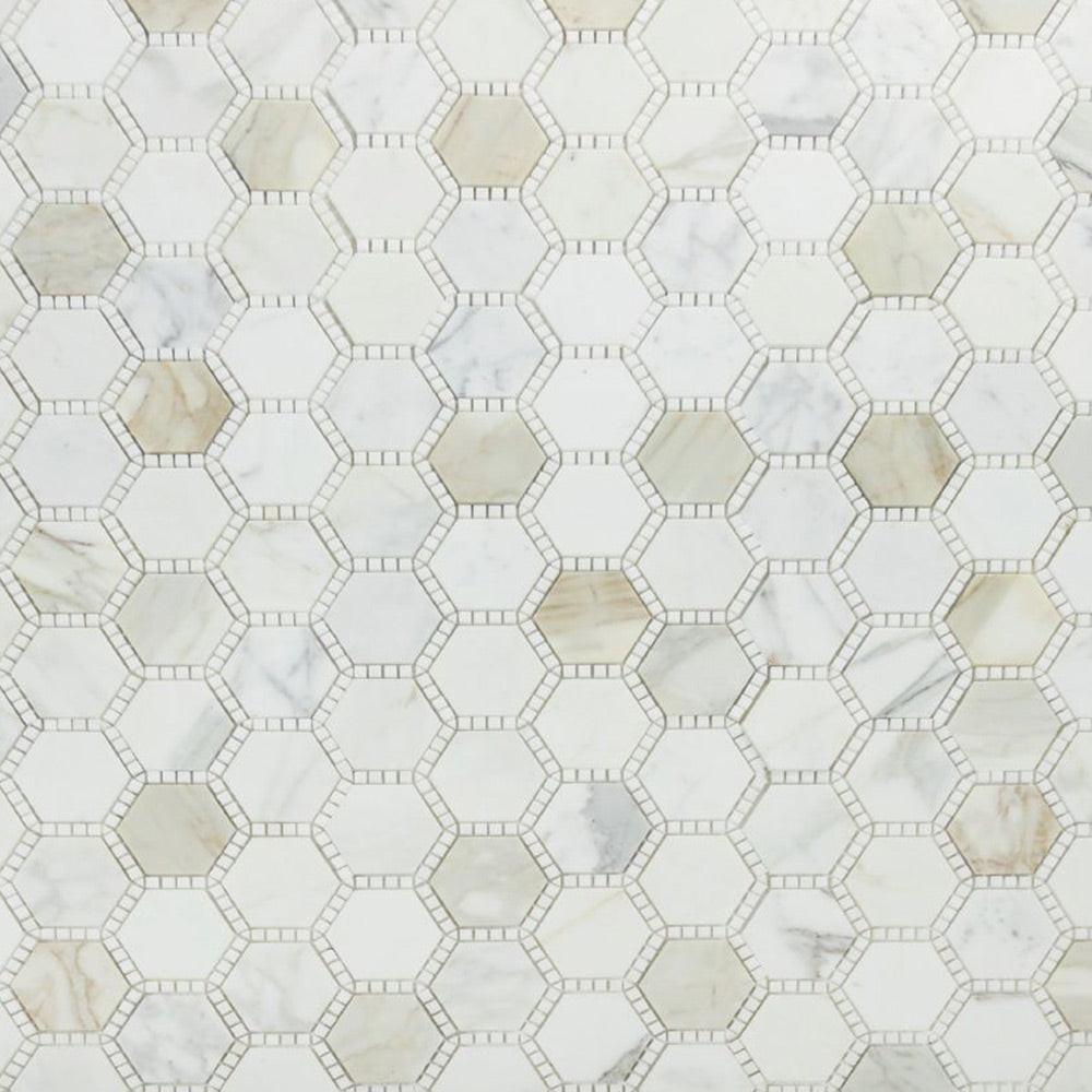 Beehive Deco Calacatta Gold Honed Hexagon Marble Mosaic Tile Beehive Deco Calacatta Gold Honed Hexagon Marble Mosaic Tile - American Tile Depot