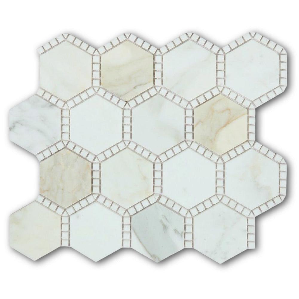 Beehive Deco Calacatta Gold Honed Hexagon Marble Mosaic Tile Beehive Deco Calacatta Gold Honed Hexagon Marble Mosaic Tile - American Tile Depot