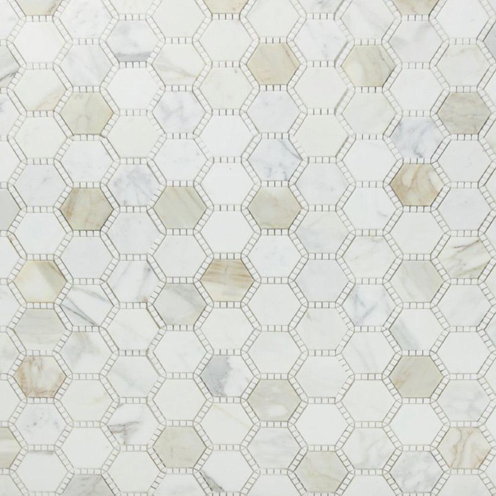 Beehive Deco Calacatta Gold Honed Hexagon Marble Mosaic Tile Beehive Deco Calacatta Gold Honed Hexagon Marble Mosaic Tile - American Tile Depot