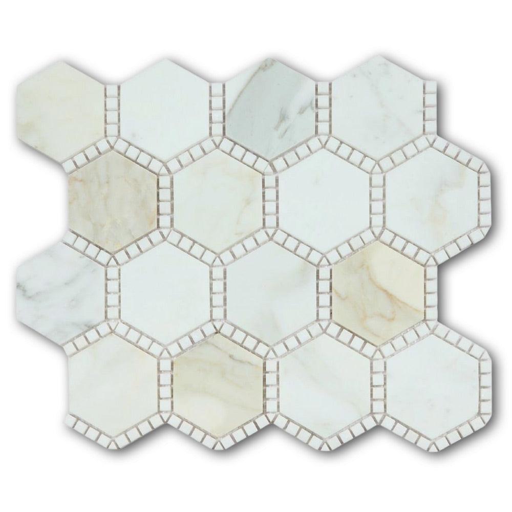 Beehive Deco Calacatta Gold Honed Hexagon Marble Mosaic Tile Beehive Deco Calacatta Gold Honed Hexagon Marble Mosaic Tile - American Tile Depot