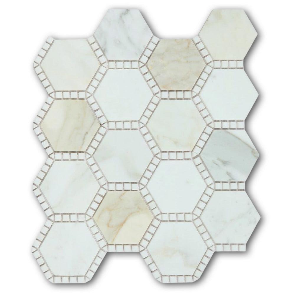 Beehive Deco Calacatta Gold Honed Hexagon Marble Mosaic Tile Beehive Deco Calacatta Gold Honed Hexagon Marble Mosaic Tile - American Tile Depot