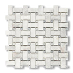 Bianco Congelato Dolomite Polished Basketweave Mosaic Tile w/ Blue-Gray Dots - American Tile Depot