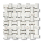 Bianco Congelato Dolomite Polished Basketweave Mosaic Tile w/ Blue-Gray Dots - American Tile Depot