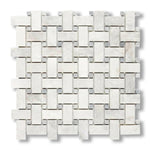 Bianco Congelato Dolomite Polished Basketweave Mosaic Tile w/ Blue-Gray Dots - American Tile Depot