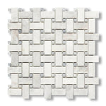 Bianco Congelato Dolomite Polished Basketweave Mosaic Tile w/ Blue-Gray Dots - American Tile Depot