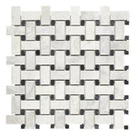 Bianco Congelato Dolomite Polished Basketweave Mosaic Tile w/ Black Dots Bianco Congelato Dolomite Polished Basketweave Mosaic Tile w/ Black Dots - American Tile Depot