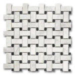 Bianco Congelato Dolomite Polished Basketweave Mosaic Tile w/ Black Dots Bianco Congelato Dolomite Polished Basketweave Mosaic Tile w/ Black Dots - American Tile Depot