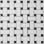 Bianco Dolomite Honed Basketweave Mosaic Tile w/ Black Dots Bianco Dolomite Honed Basketweave Mosaic Tile w/ Black Dots - American Tile Depot