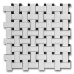 Bianco Dolomite Honed Basketweave Mosaic Tile w/ Black Dots Bianco Dolomite Honed Basketweave Mosaic Tile w/ Black Dots - American Tile Depot