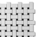 Bianco Dolomite Honed Basketweave Mosaic Tile w/ Black Dots Bianco Dolomite Honed Basketweave Mosaic Tile w/ Black Dots - American Tile Depot