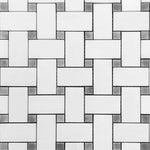 Bianco Dolomite Honed Basketweave Mosaic Tile w/ Blue-Gray Dots Bianco Dolomite Honed Basketweave Mosaic Tile w/ Blue-Gray Dots - American Tile Depot