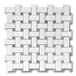 Bianco Dolomite Honed Basketweave Mosaic Tile w/ Blue-Gray Dots Bianco Dolomite Honed Basketweave Mosaic Tile w/ Blue-Gray Dots - American Tile Depot