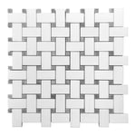 Bianco Dolomite Honed Basketweave Mosaic Tile w/ Blue-Gray Dots Bianco Dolomite Honed Basketweave Mosaic Tile w/ Blue-Gray Dots - American Tile Depot