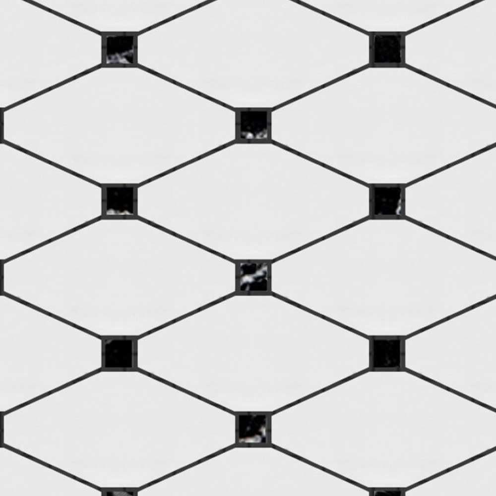 Bianco Dolomite Honed Long Octave Mosaic Tile w/ Black Dots Bianco Dolomite Honed Long Octave Mosaic Tile w/ Black Dots - American Tile Depot