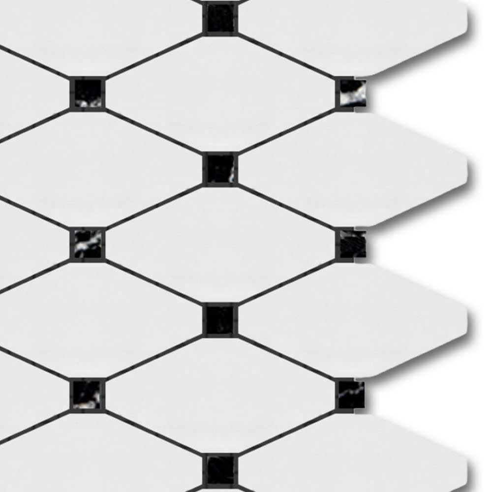 Bianco Dolomite Honed Long Octave Mosaic Tile w/ Black Dots Bianco Dolomite Honed Long Octave Mosaic Tile w/ Black Dots - American Tile Depot
